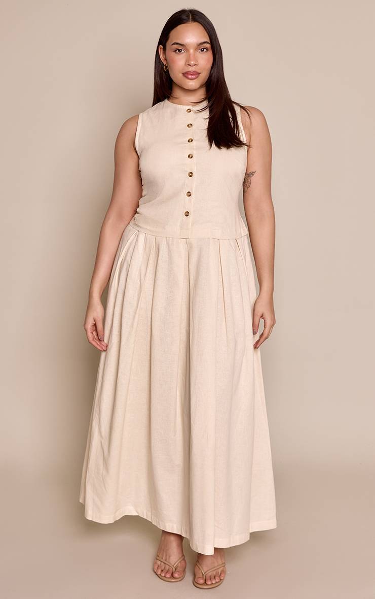 Naturel Robe Maxi Grande Taille À Taille Basse Et Boutonnage Devant Effet Lin