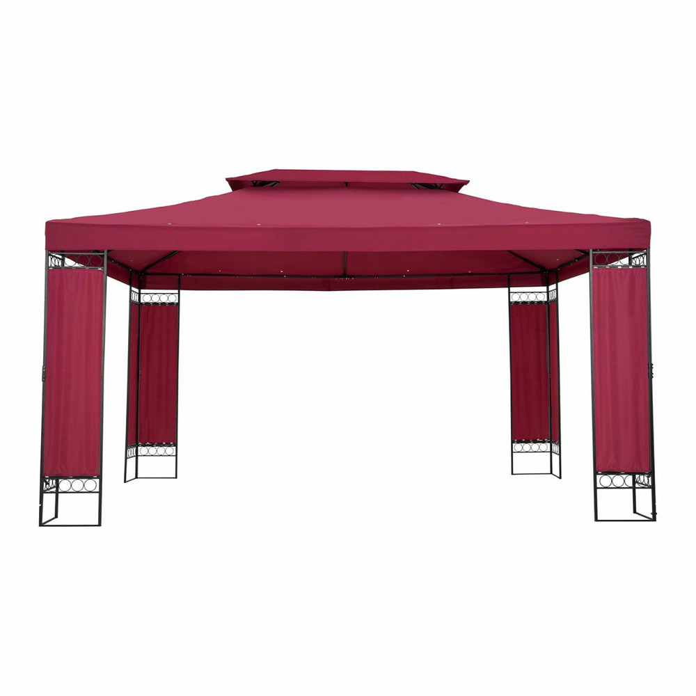 Pergola pavillon barnum tonnelle tente abri gazebo de jardin terrasse beige rouge - 3 x 4 m - 160 g/m²