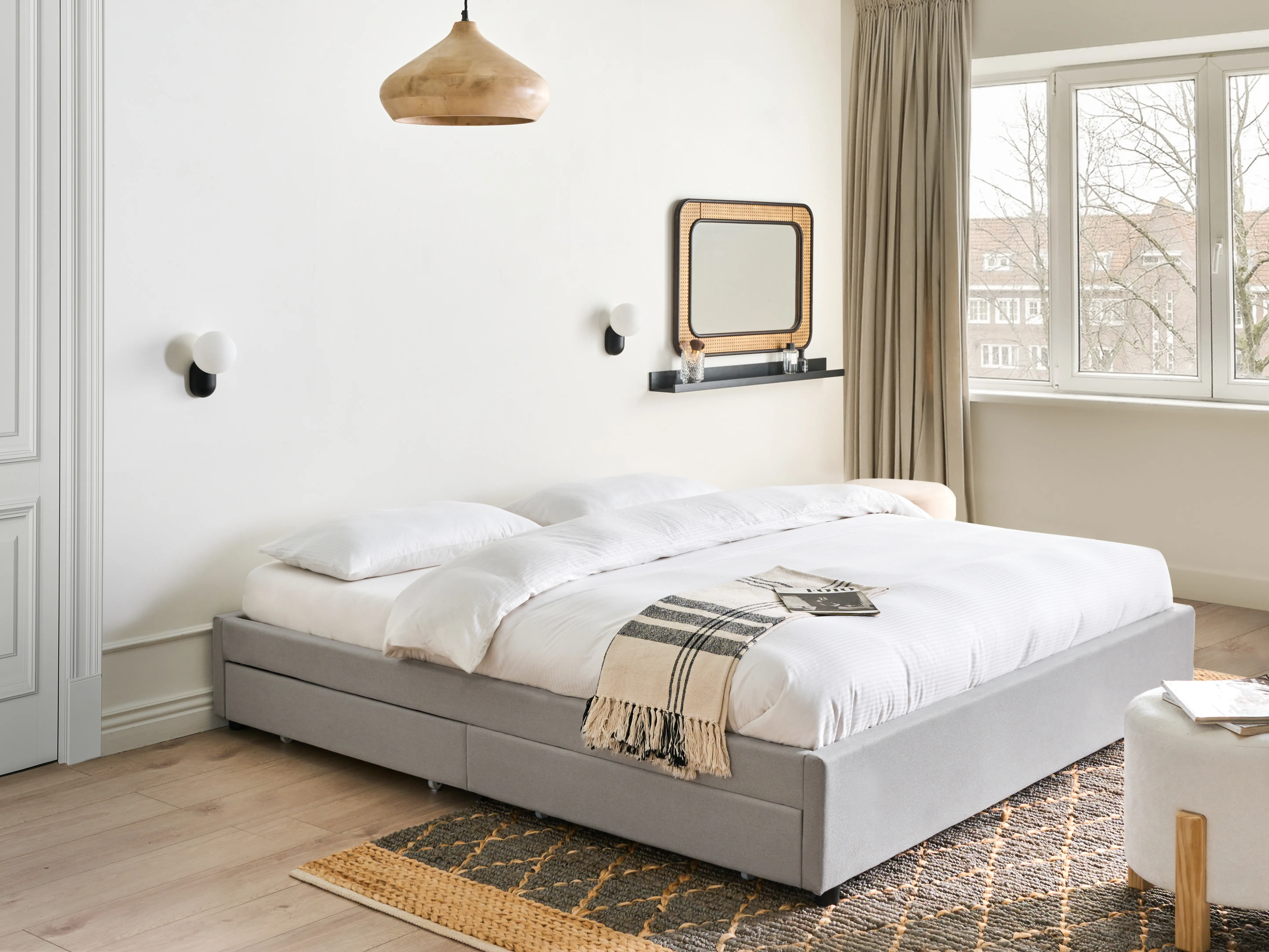 Bed met opbergruimte zonder hoofdbord Stof PRADES 180 x 200 cm Lichtgrijs