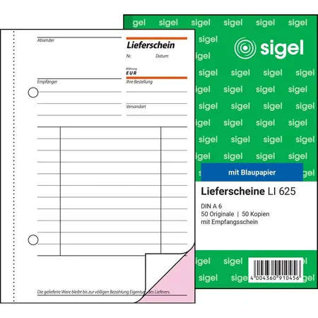 Sigel Lieferscheine LI625 A6, mit Blaupapier, 2x 50 Blatt