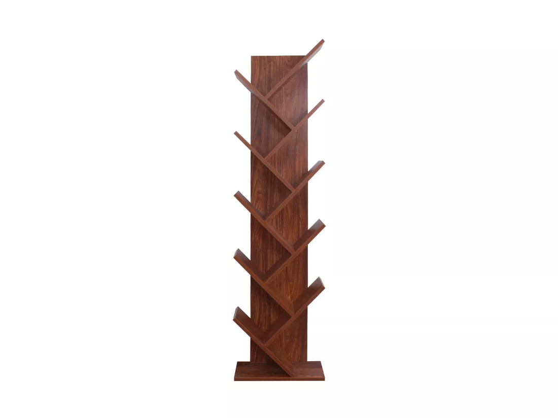 Bibliothèque Meuble 10 Etagères Mdf Marron Noyer 160x44,5x22