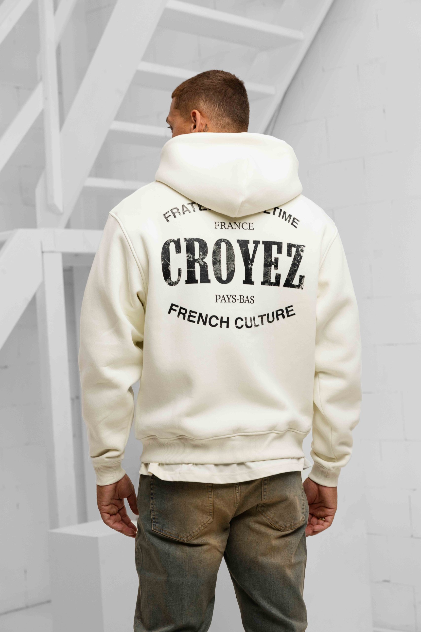 Croyez Damaged Stamp Zip Hoodie Heren Gebroken Wit