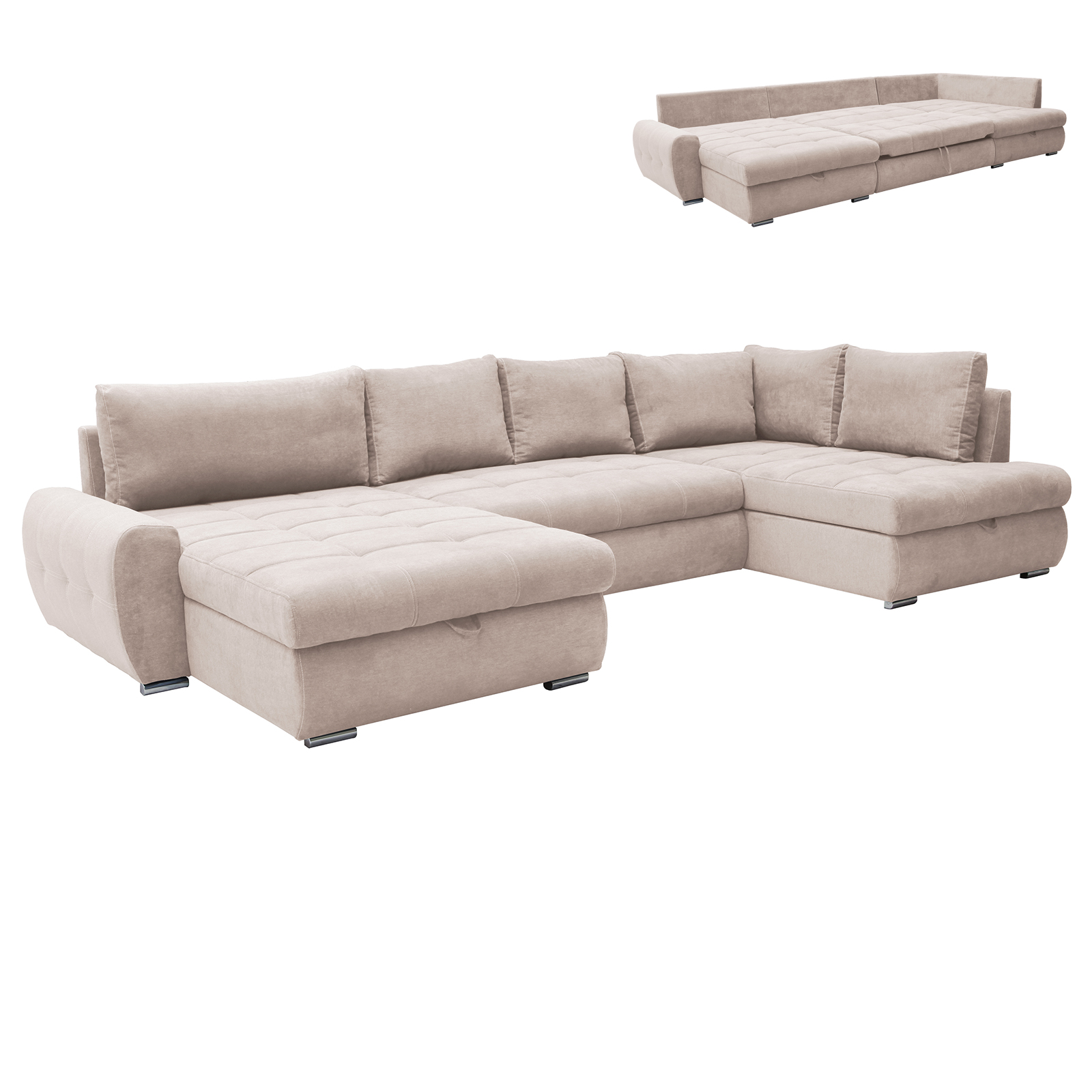 Wohnlandschaft - beige - 2 Staukästen - Ottomane links
