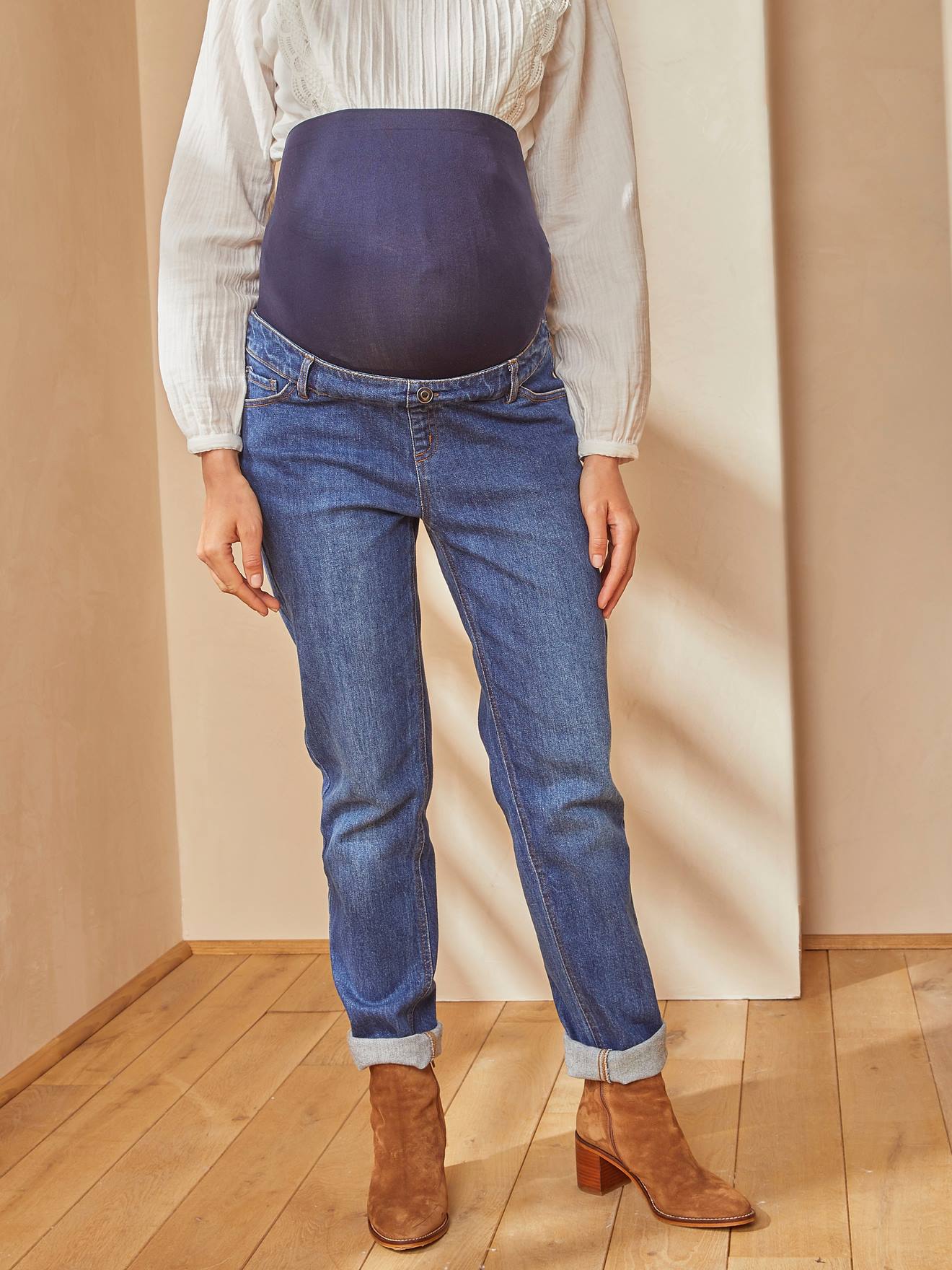 Calça jeans de gestante estilo 