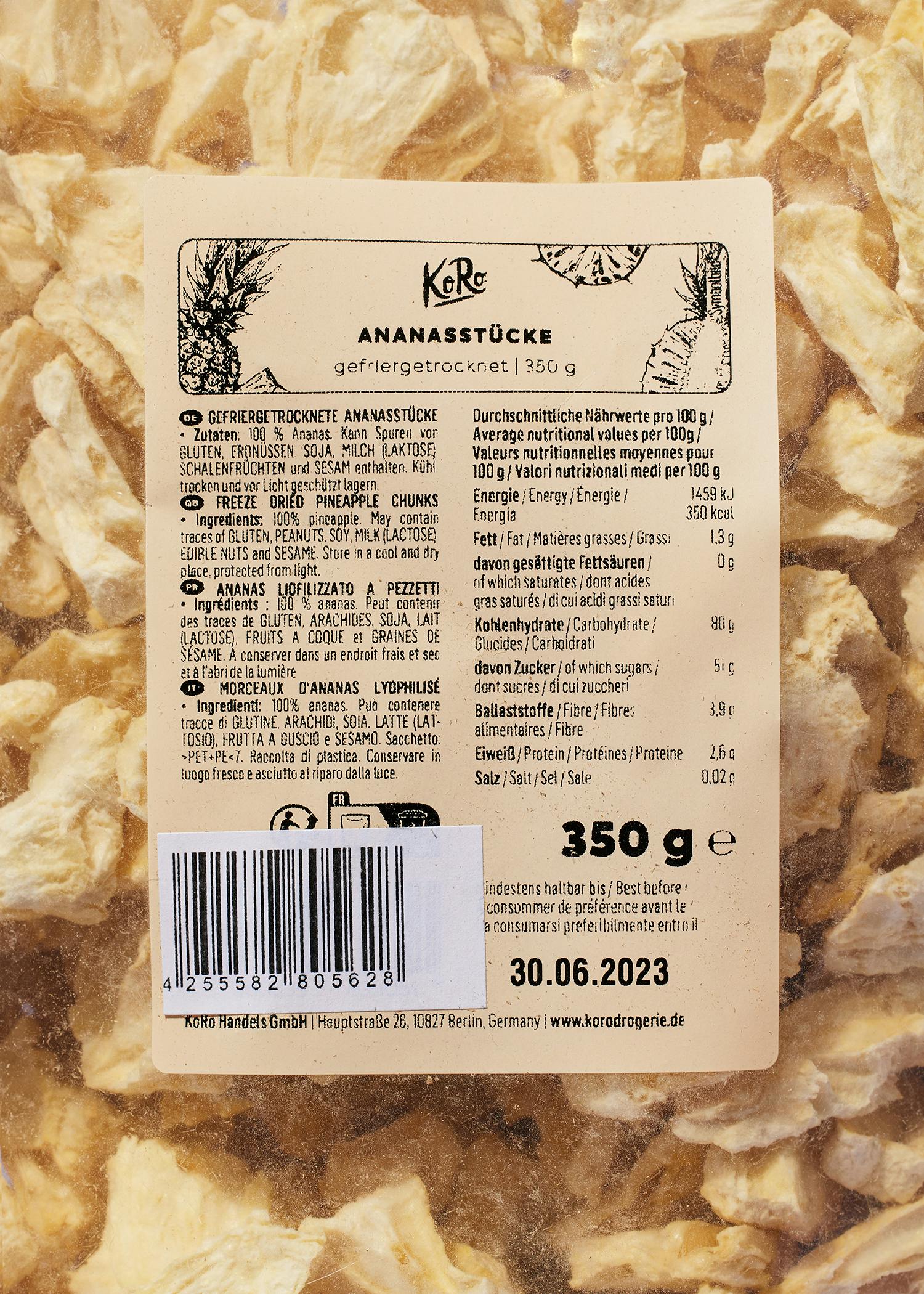 Gefriergetrocknete Ananasstücke 350 g