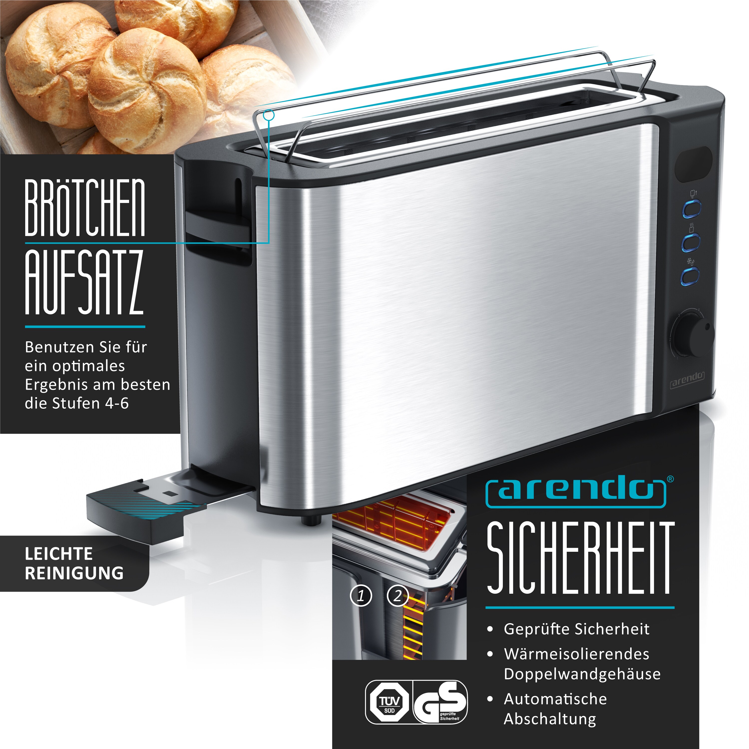 Arendo Frühstücks-Set in silber - Wasserkocher / Toaster / Eierkocher