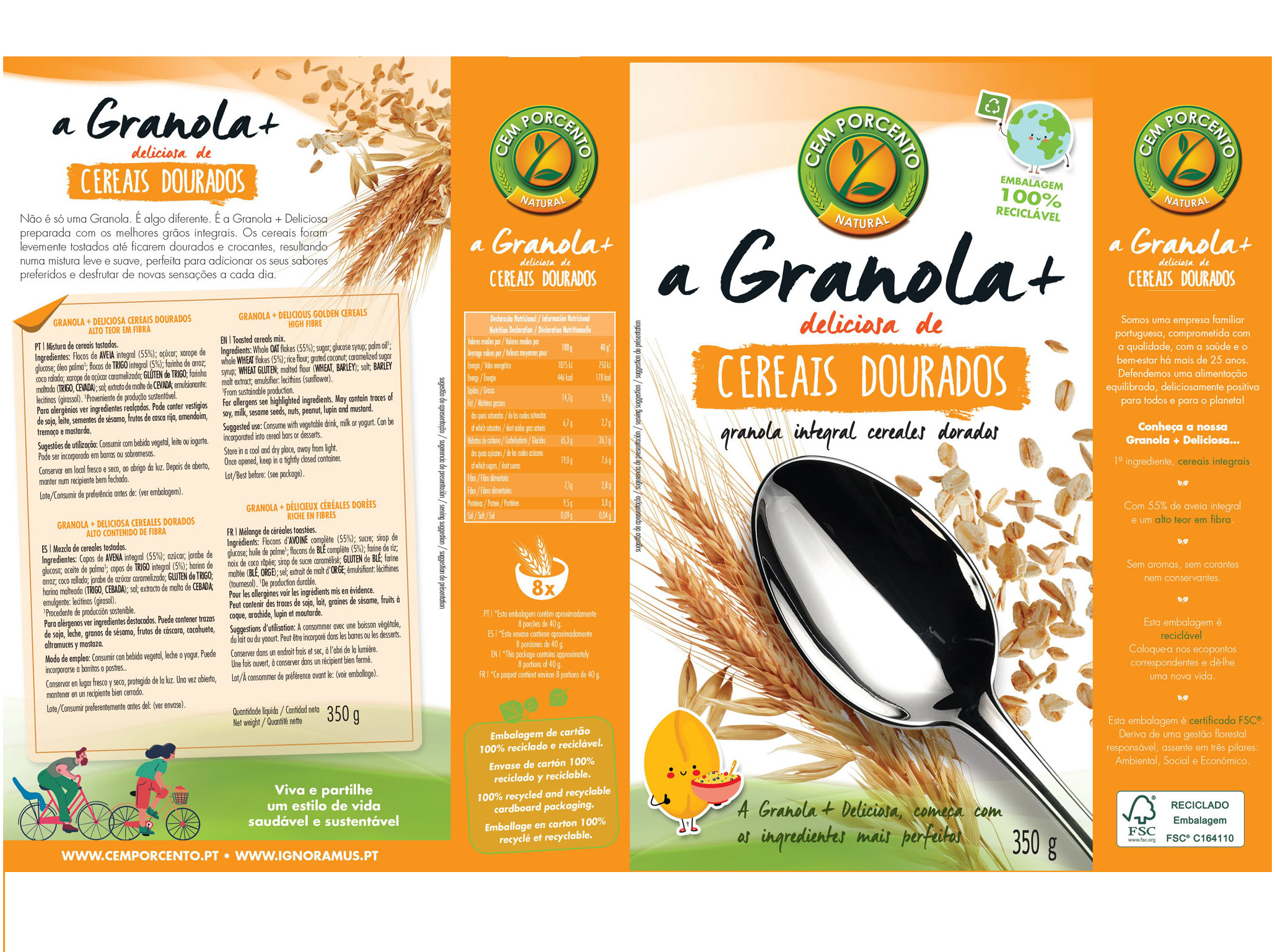 GRANOLA CEM PORCENTO CEREAIS DOURADOS 350G