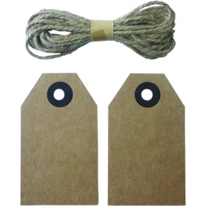 Lot etiquettes kraft graine creative 4x8 cm avec ficelle  de jute 20 unites