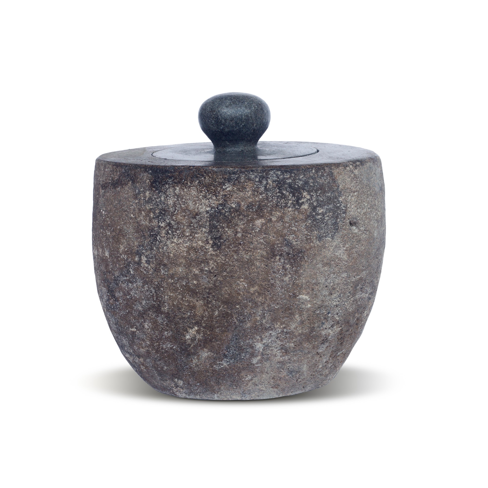 Deckelbehälter aus Naturstein, H 19 cm, B 14 cm, T 15 cm von fischer's lagerhaus
