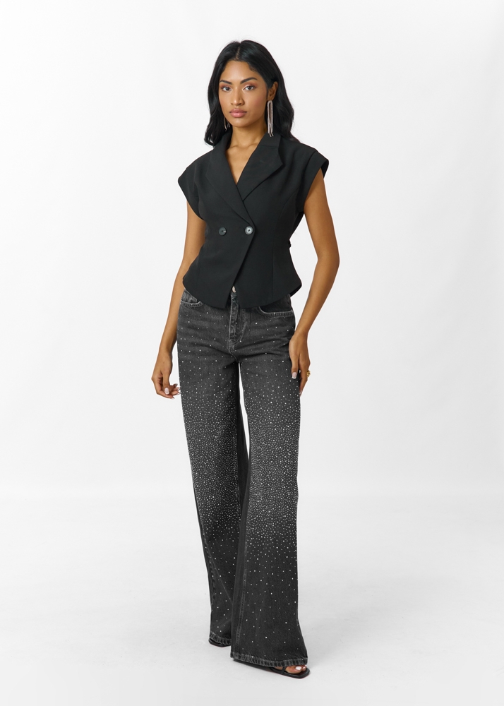 Birthe strass jeans donkergrijs