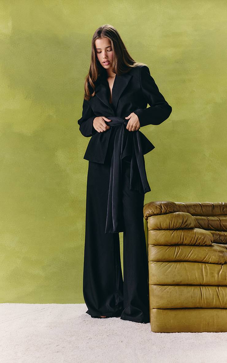 Noir Pantalon Large Tissé Ensemble Coordonné