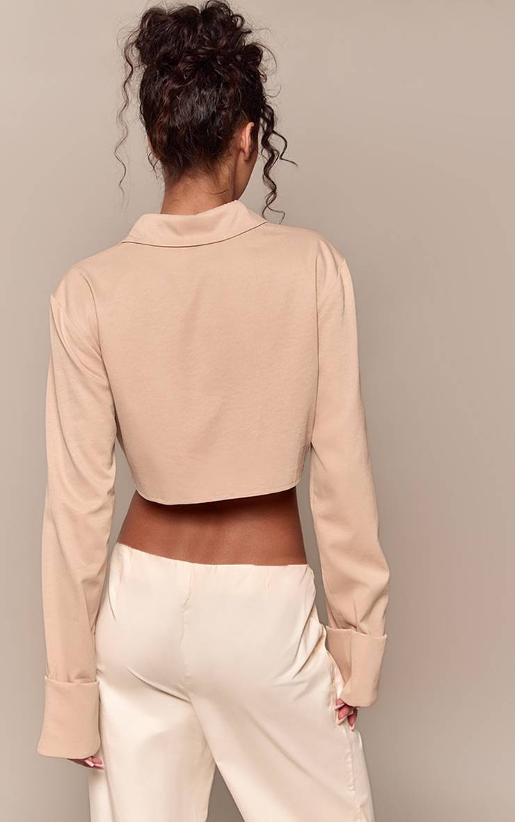 Gris Pierre Chemise Courte Boxy À Détails De Manches