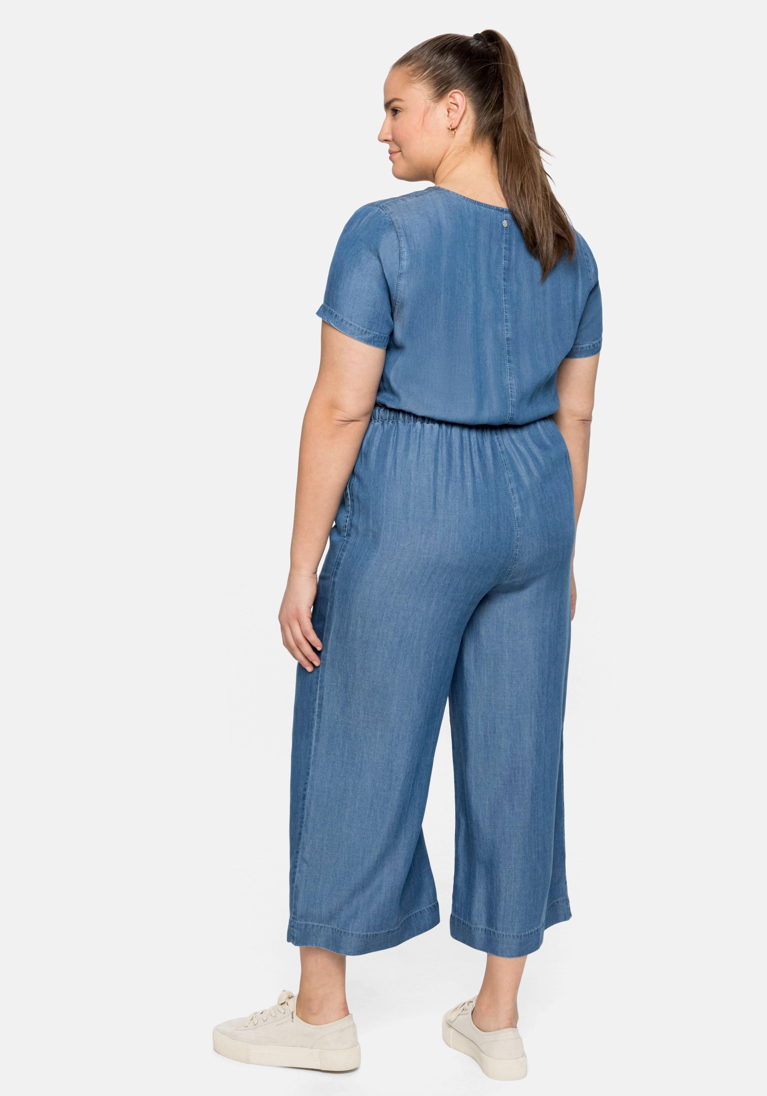Overall in Denim-Optik, mit Taillen-Bindeband