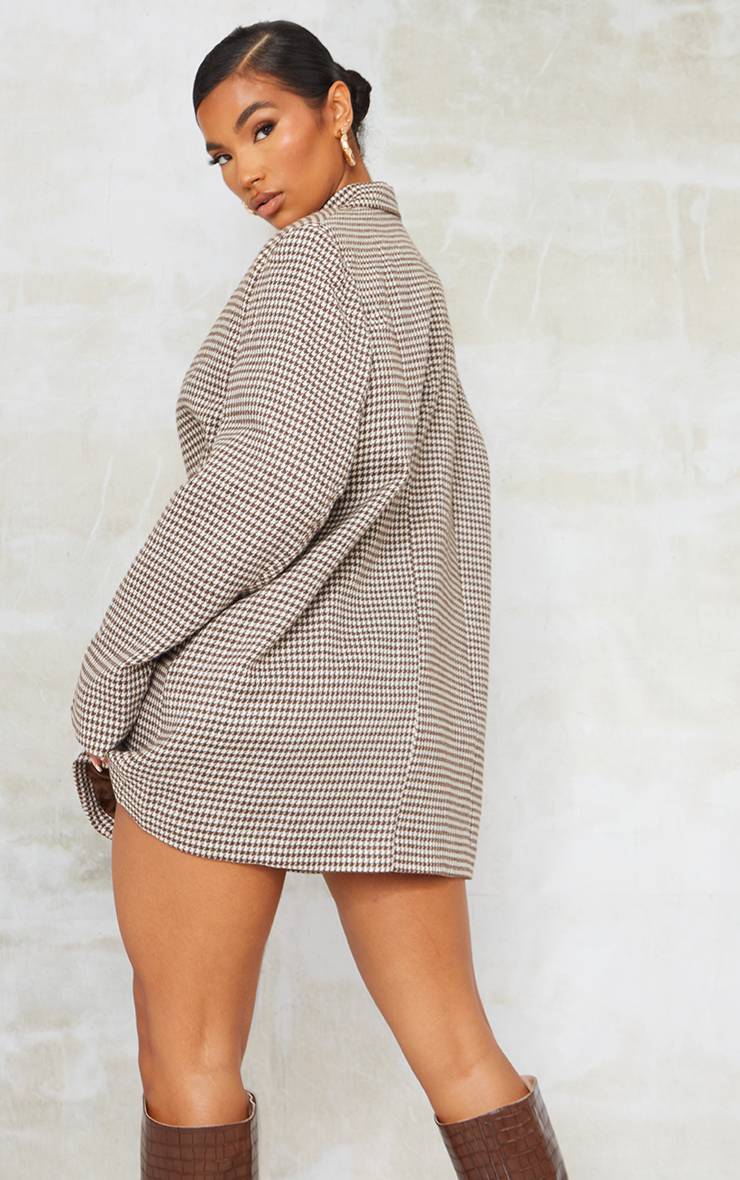 Chocolat Robe Blazer Oversize À Épaulettes En Twill À Carreaux