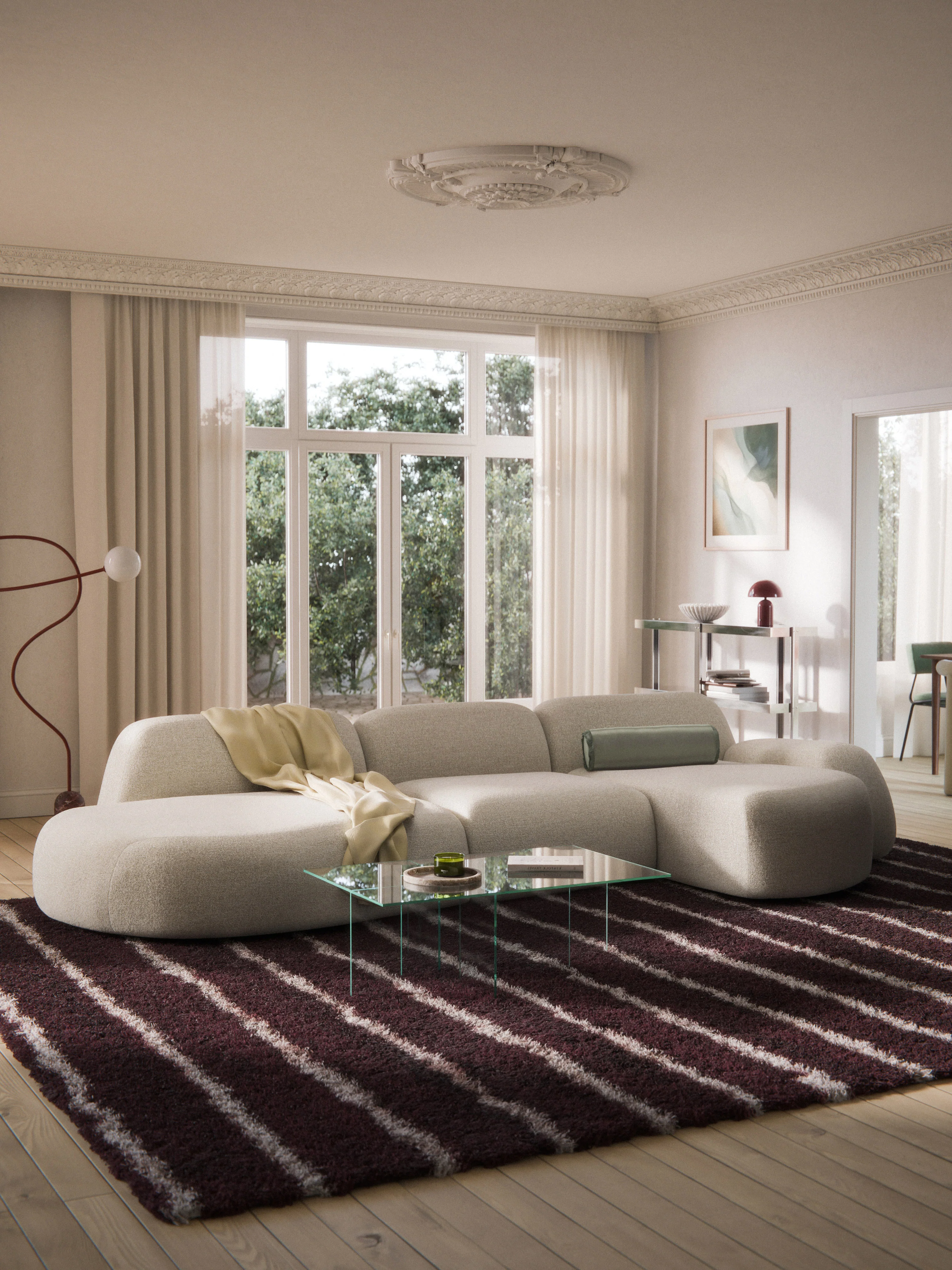 Modulaire bouclé hoekbank Wolke (4-zits) met chaise longue