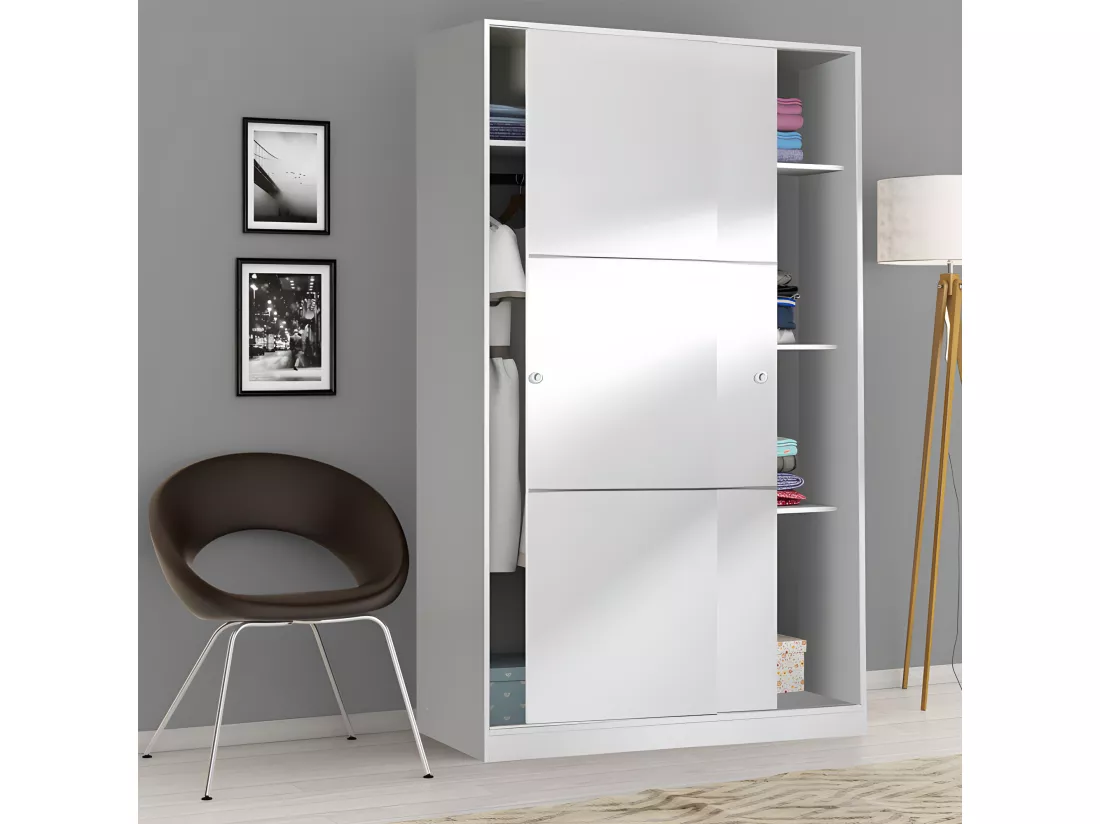 Armoire coulissante 2 portes Blanc - RAFU - L 120 x l 50 x H 200 cm