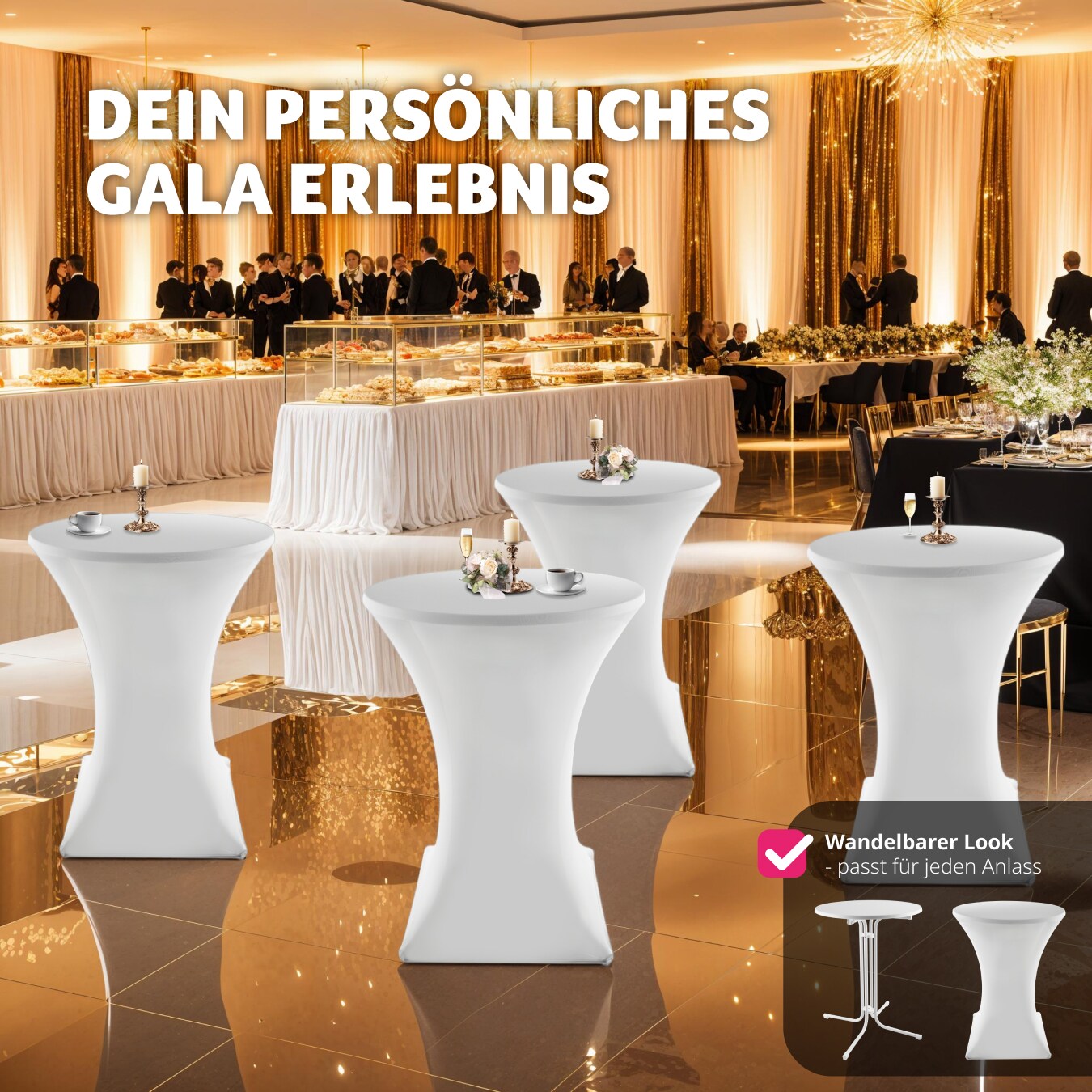 tectake® Stehtisch, rund mit Tischhusse, standfest und pflegeleicht, 90 x 110 cm