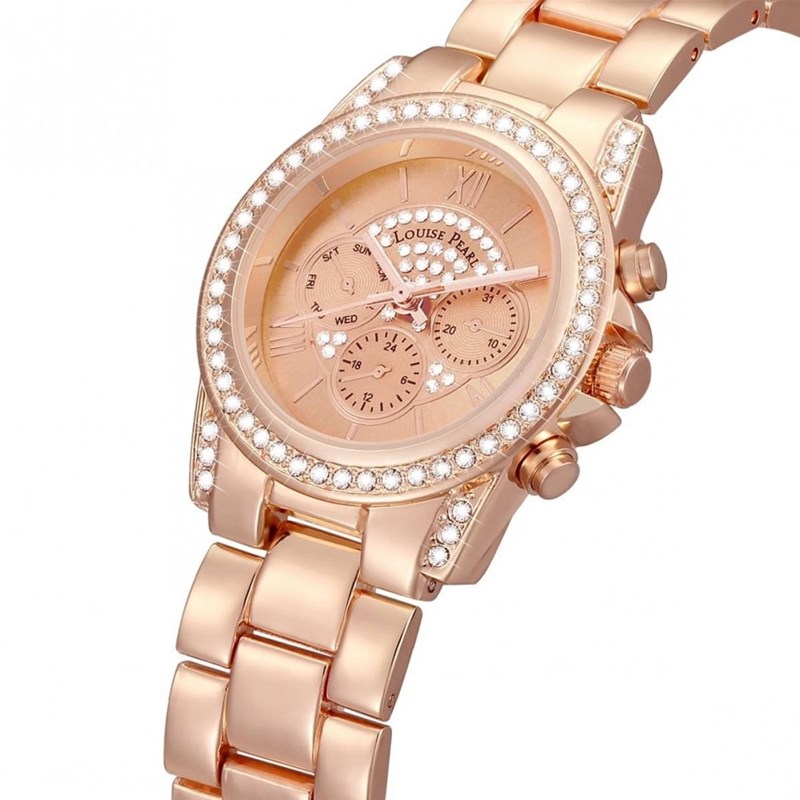 Montre Femme LOUISE PEARL Ornée de Cristaux Swarovski bracelet Acier Rose Métal