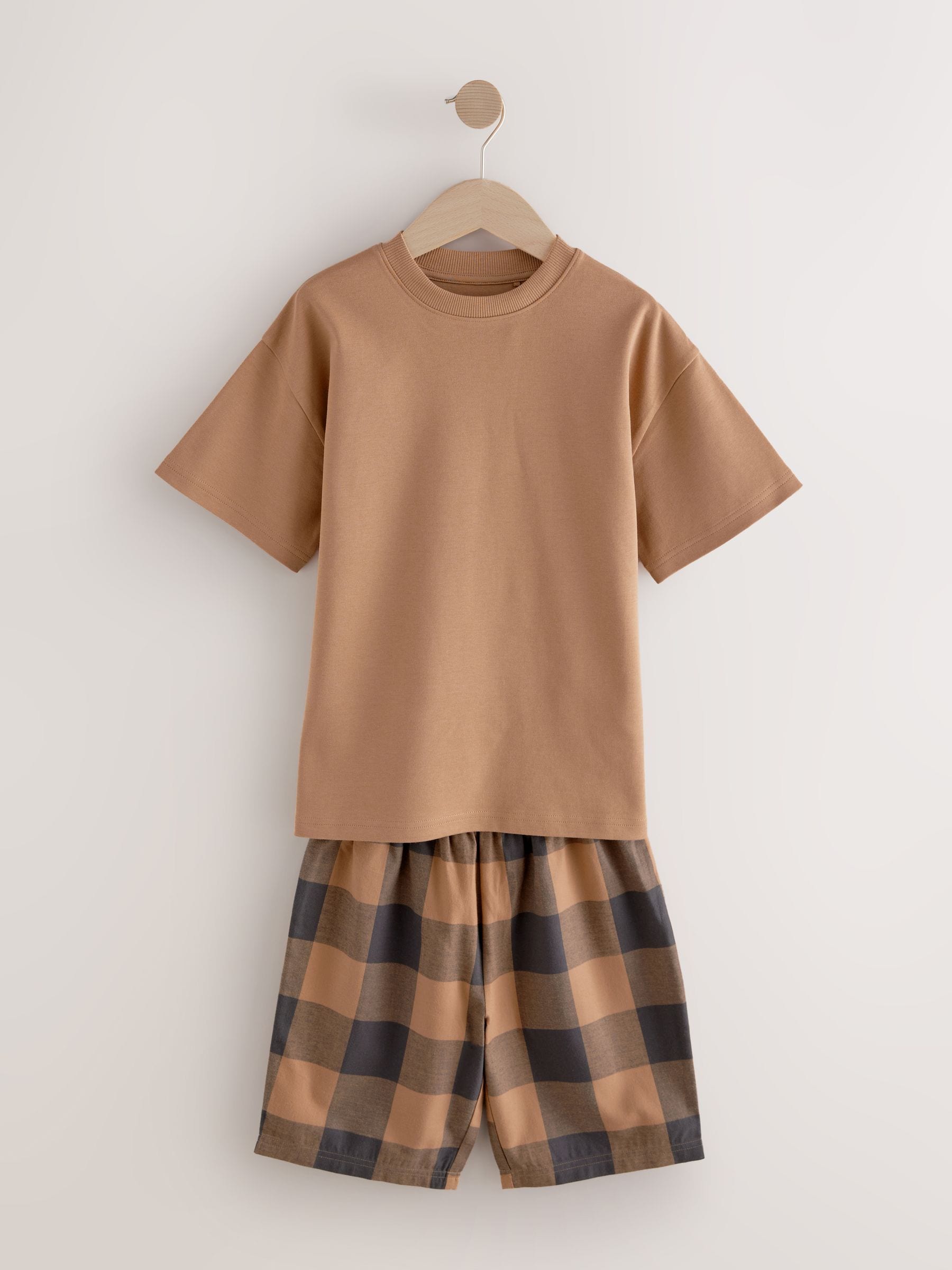 Groen/oranje - Set van 3 geweven geruite pyjama's (3-16 jr)