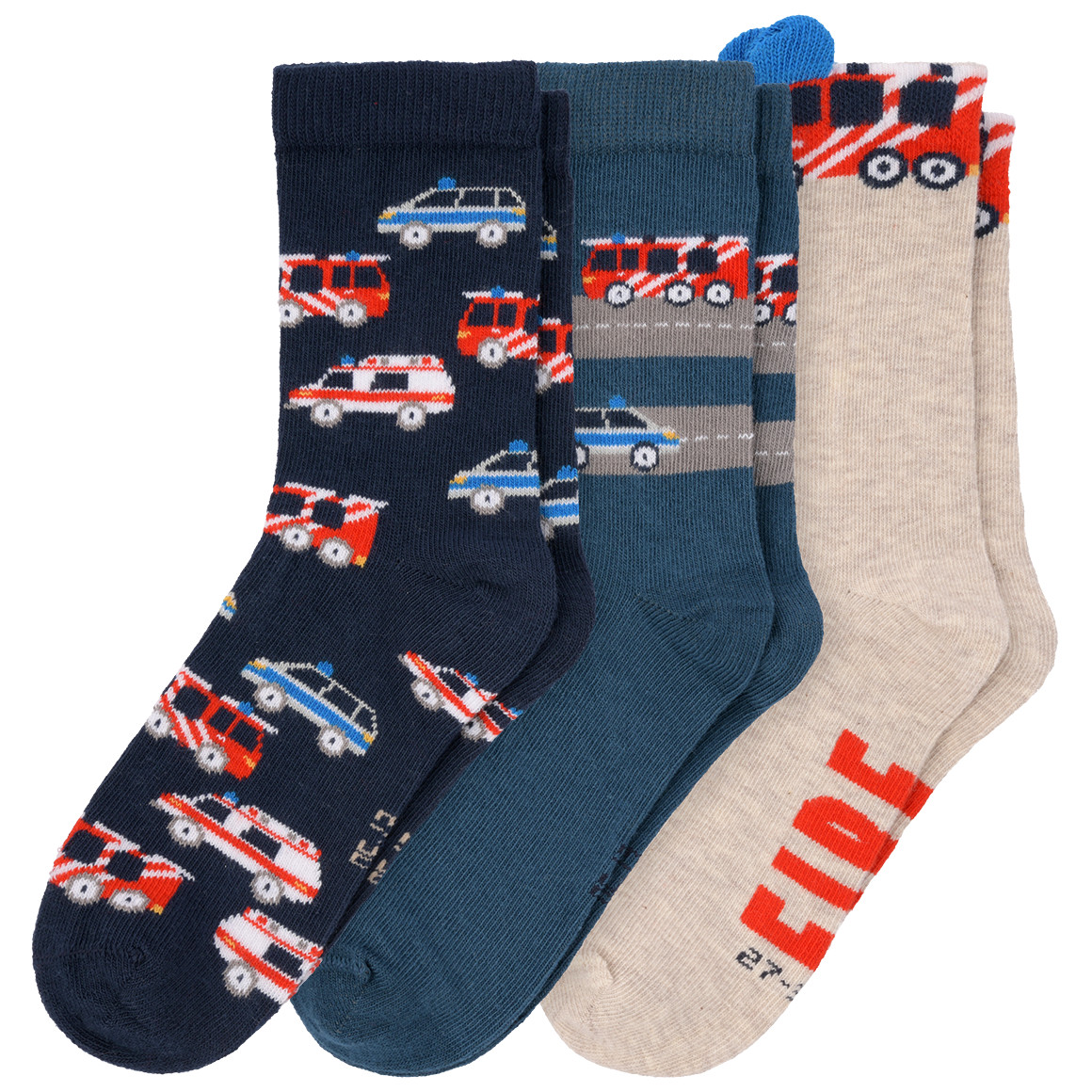Topolino 3 Paar Jungen Socken mit Feuerwehr-Motiven dunkelblau / nachtblau / beige