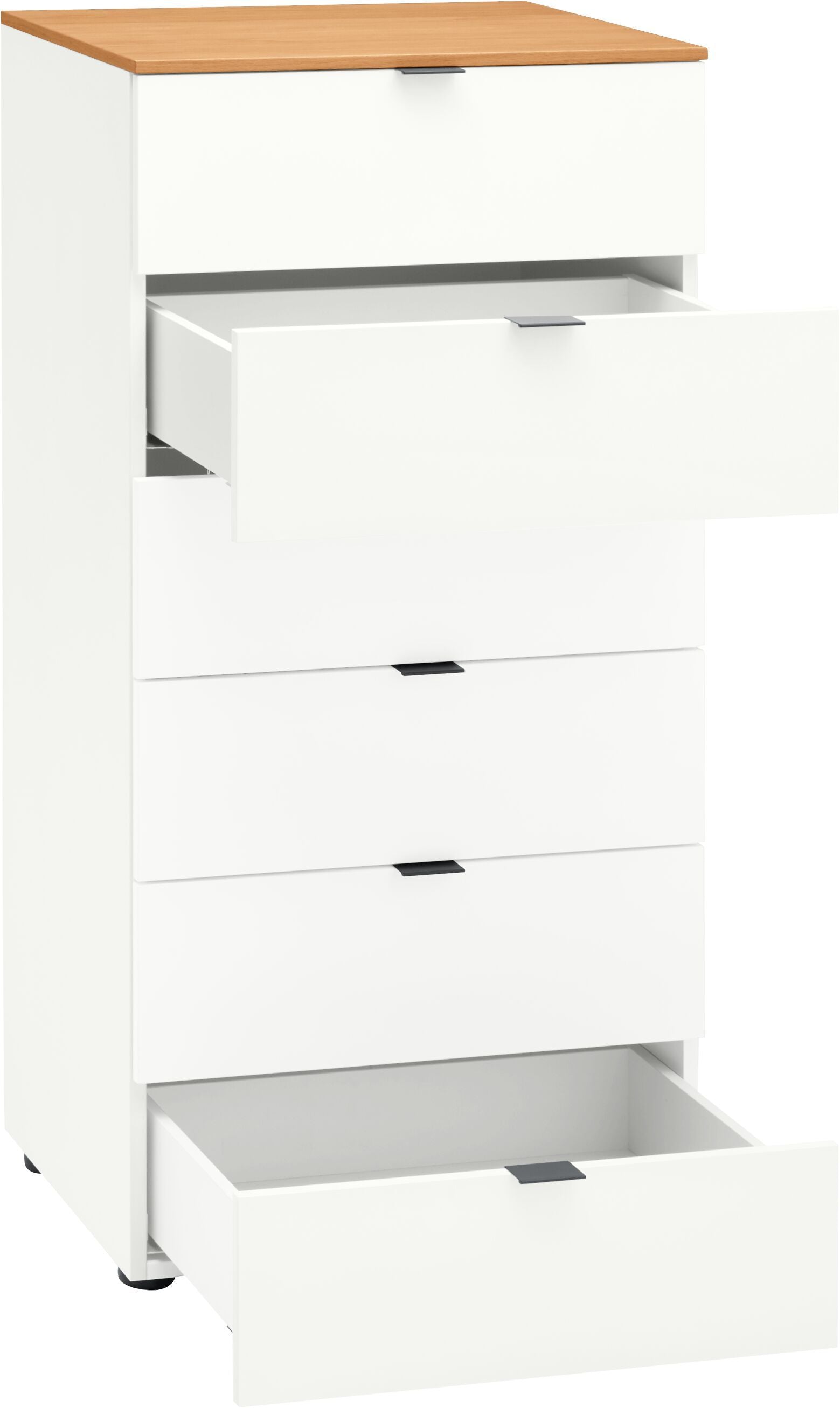 TILL Kommode - Weiss / Eiche / B: 56.0 cm x T: 41.0 cm x H: 117.5 cm