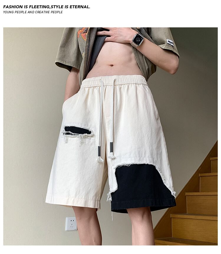 AXEN - Tweekleurige shorts met trekkoordtaille