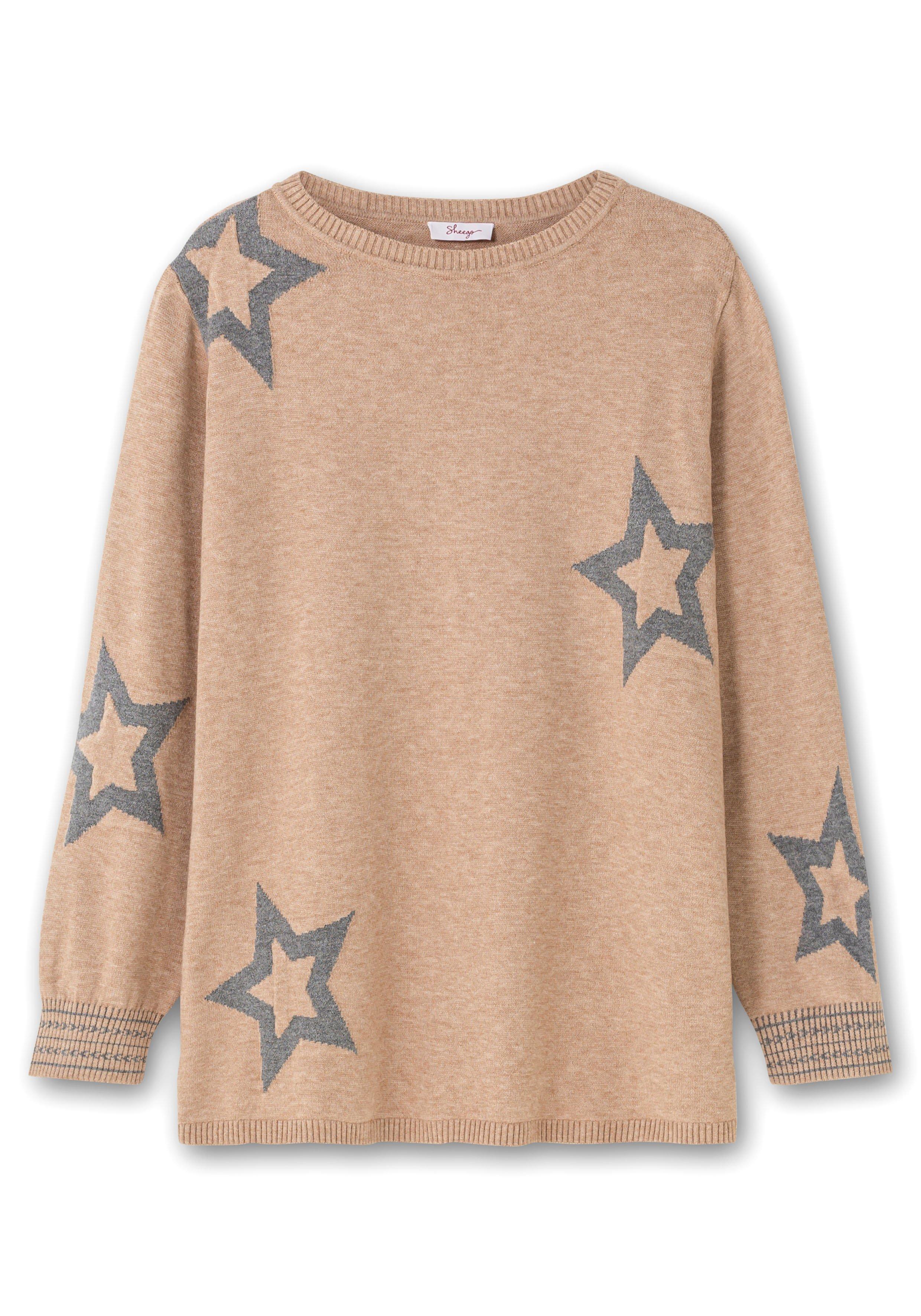 Pullover mit U-Boot-Ausschnitt und Stern-Intarsien