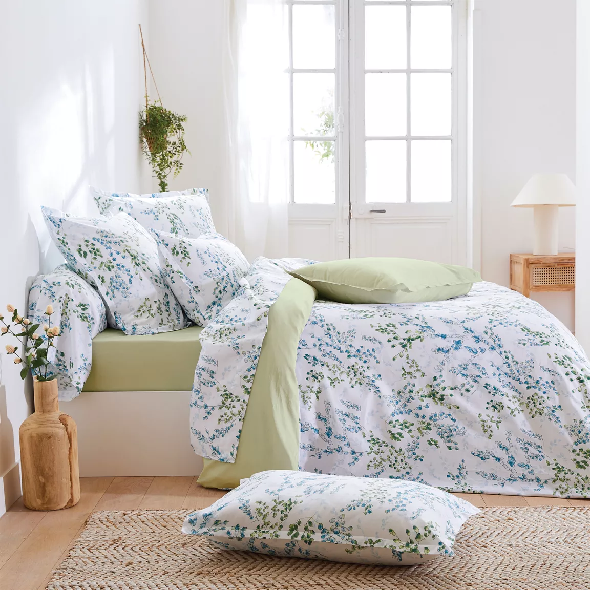 Taie d'oreiller carrée satin de coton (65 x 65 cm) Angèle Vert tilleul