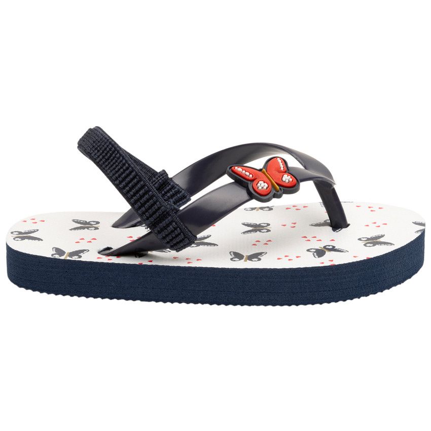 Tongs imprimé et badge papillons pour bébé fille - Bleu marine