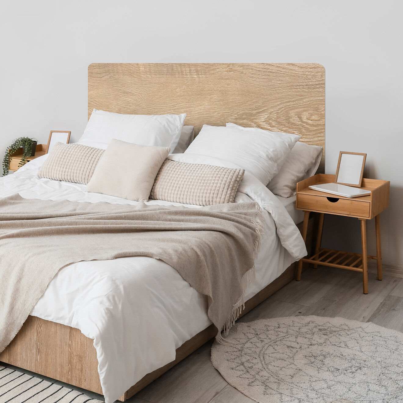 Floorart Tête de lit en vinyle Madera Esquinas Redondeadas beige - 80x200 cm