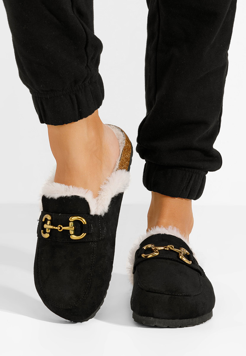 Pantoufles avec fourrure noirs Tisya