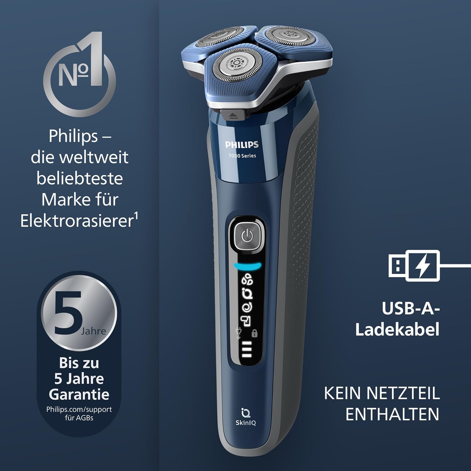 PHILIPS Shaver Series 7000 – Elektrischer Nass- und Trockenrasierer für Herren mit ausklappbarem Trimmer, Reinigungsstation, 4 x Reinigungskartuschen, Ladestation & Reiseetui (Modell S7885/63)