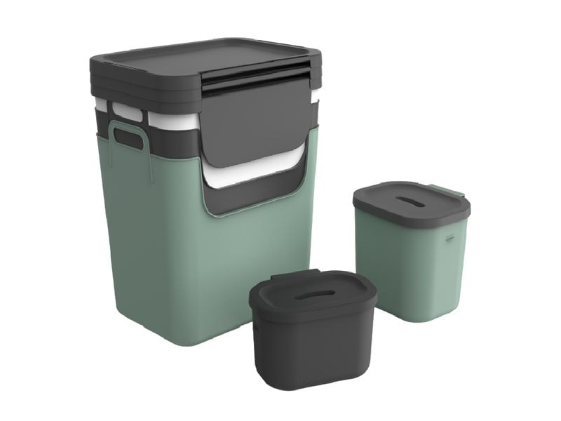 Rotho Recyclingbehälter Jive 99.2 l, Grün/Schwarz/Weiss 5-teiliges Recycling-Müllsystem