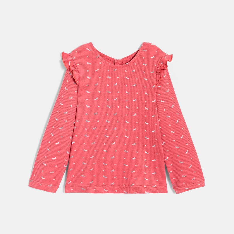 T-shirt maille côtelée à volants bébé fille Rose