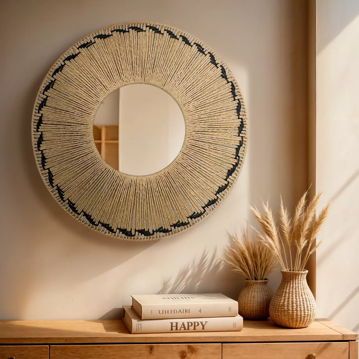 Miroir mural rond en corde (D65 cm) Tuvalu Naturel