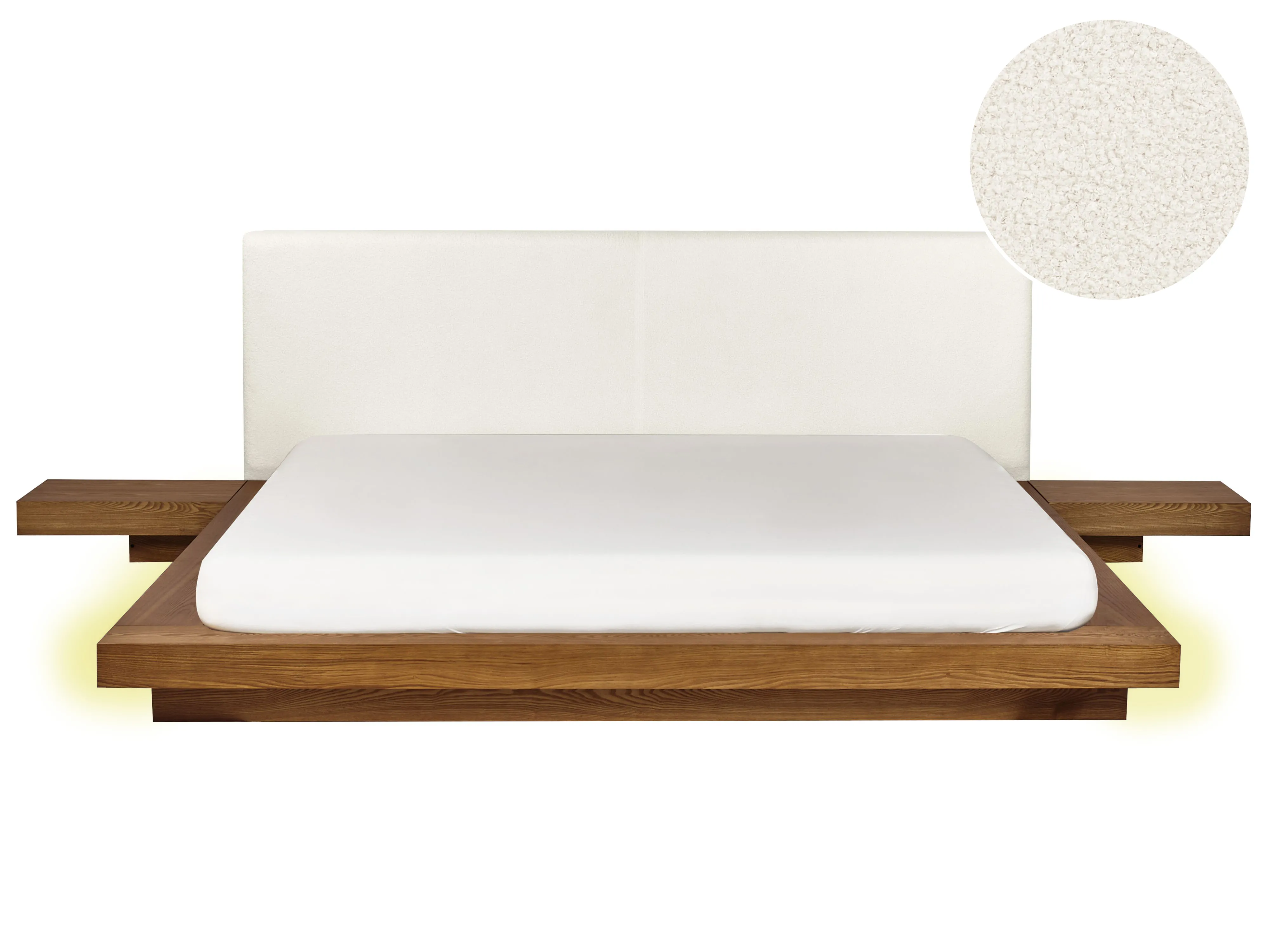 Bed met LED-verlichting Bouclé ZEN 180 x 200 cm LED Natuurlijk essenhout