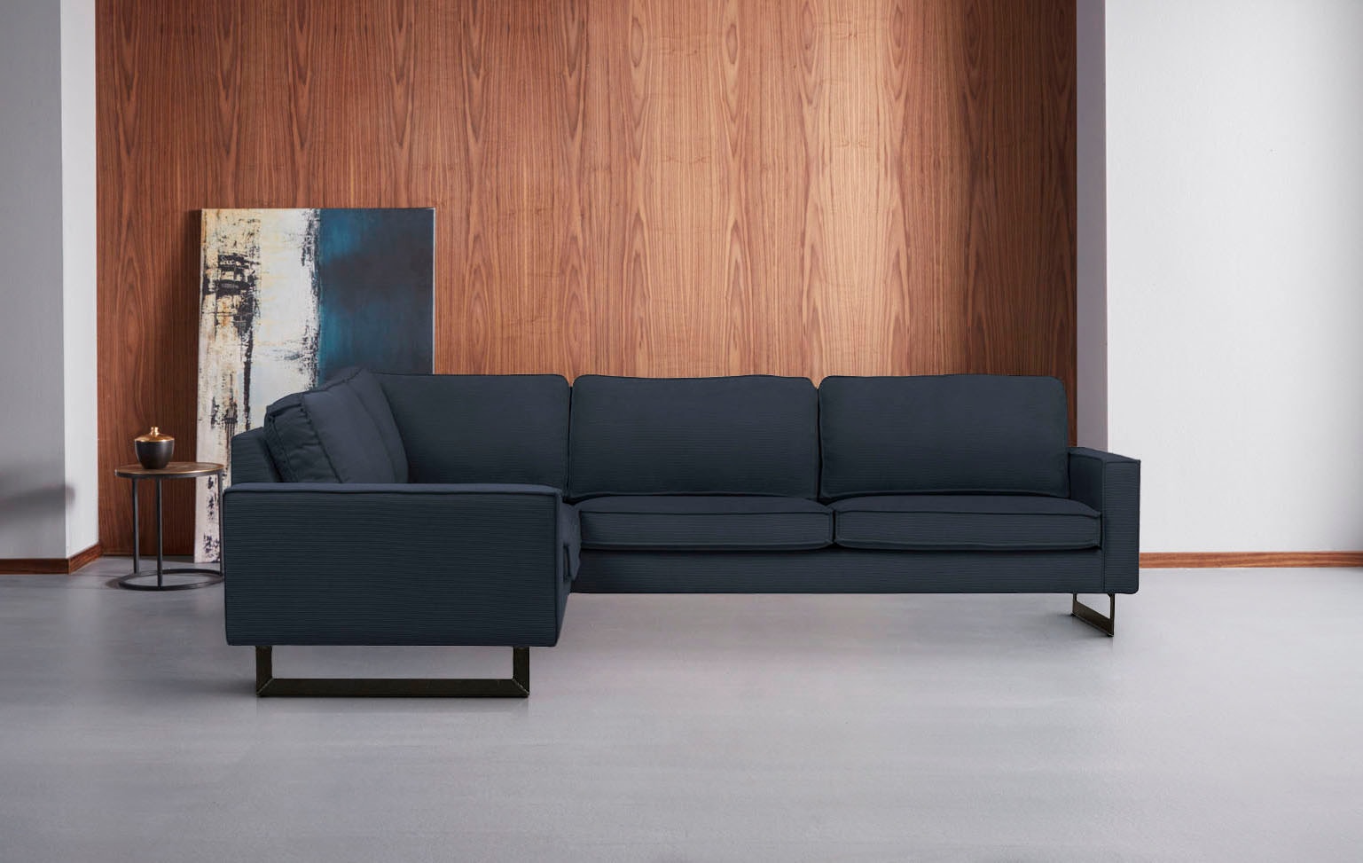 Home affaire Ecksofa »Pinto, XXL, 250/290 cm, langer Schenkel, Ottomane« Cord, Chenille, Lederoptik, mit Keder, Metallfüsse, Wellenunterfederung