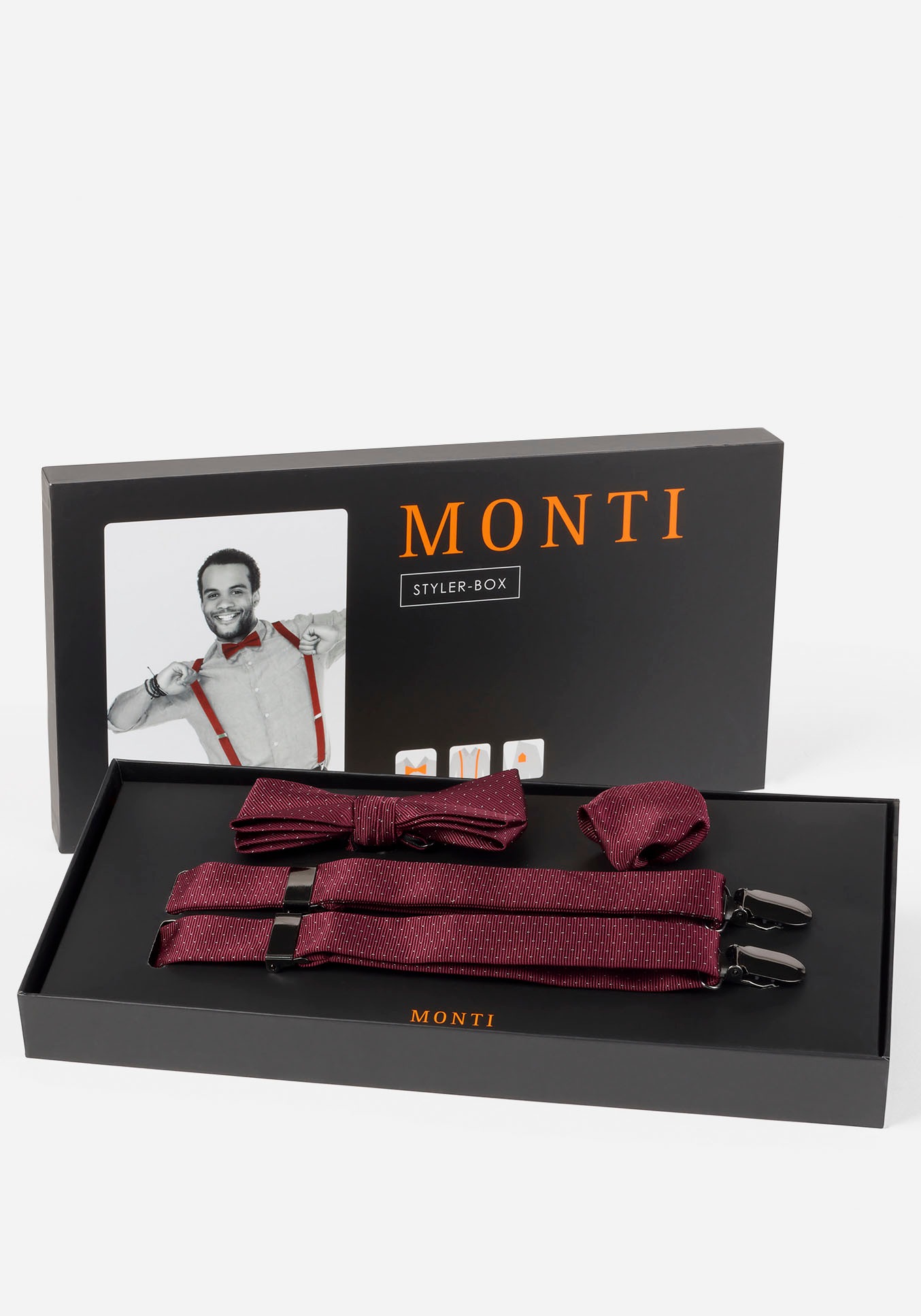 MONTI Hosenträger »SILVIO«, 3 Stk. veredelt mit Kunstlederapplikation am Rücken, Tupfen-Muster