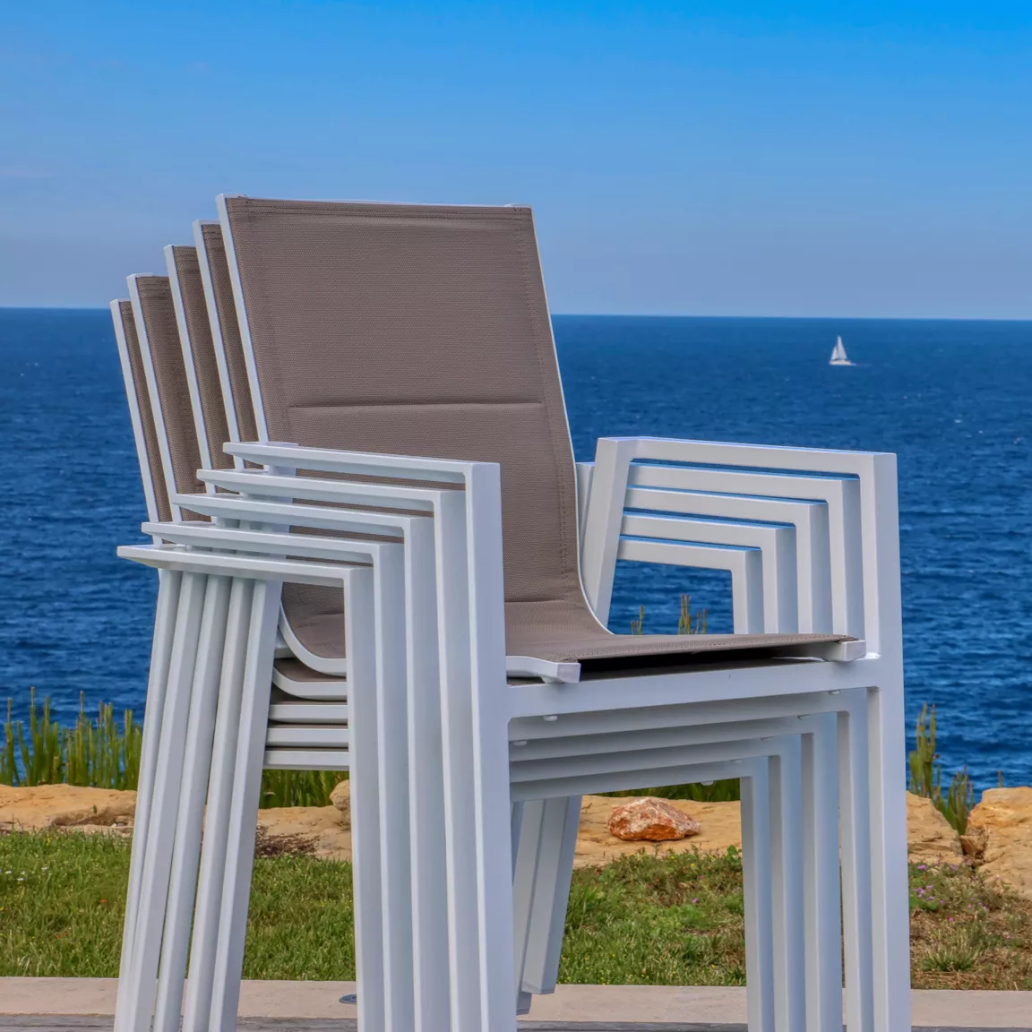 Fauteuil de jardin empilable aluminium Portofino Taupe