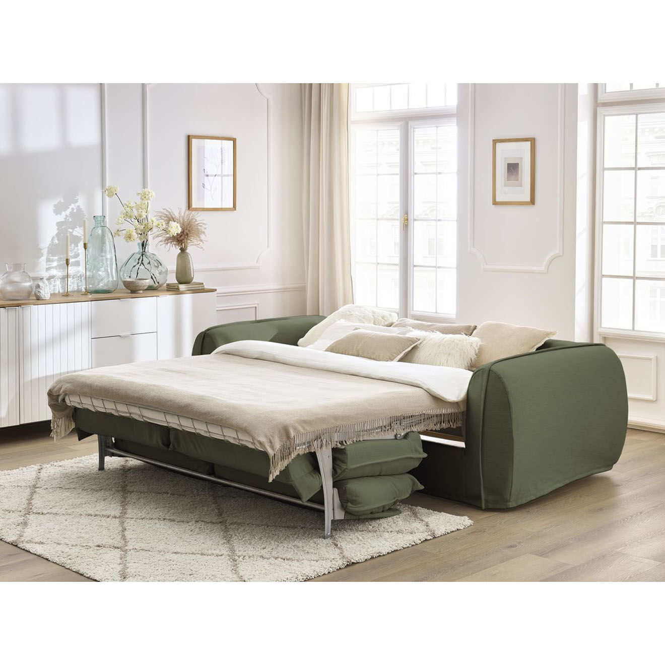 Bobochic Canapé droit convertible express 3 places Archimède 160 vert - 236x106x93 cm