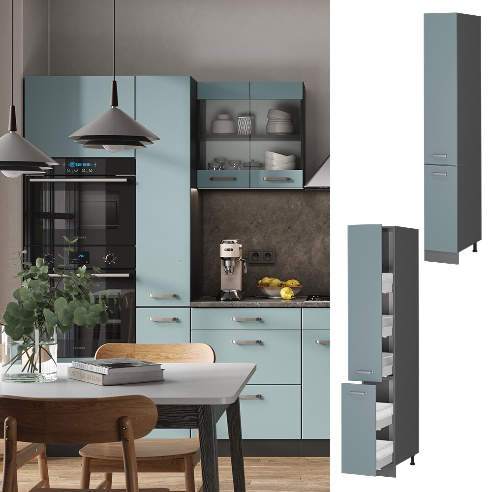 Vicco Apothekerhochschrank Küchenschrank R-Line Solid Anthrazit Blau Grau 30 cm modern