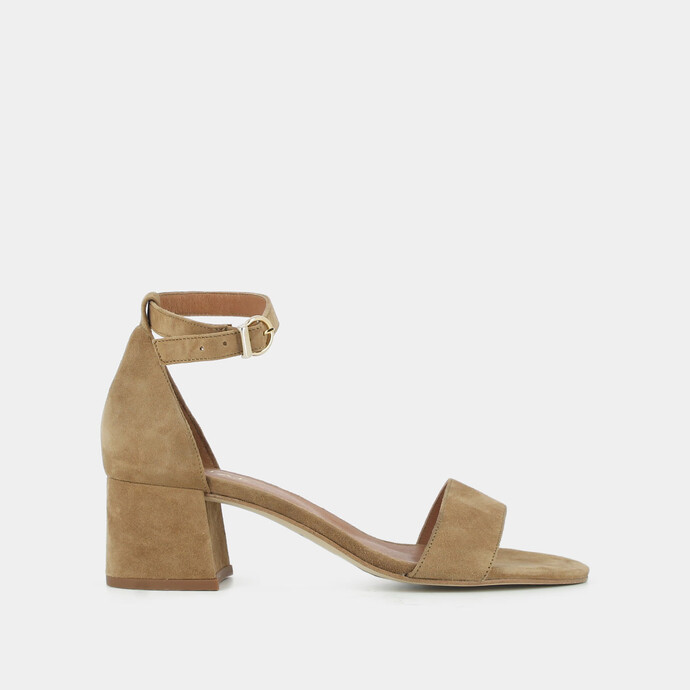 Sandales à talons carrés  en velours camel