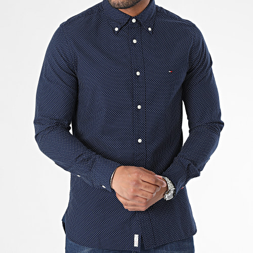 Chemise Manches Longues Slim Micro Dot 1777 Bleu Marine