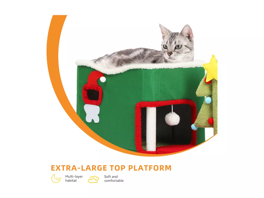 YITAHOME Maison pour Chat à 2 étages - Niche intérieur de chat - Meuble de Noël Moderne pour Chat - 68 x 35 x 64 cm - Vert