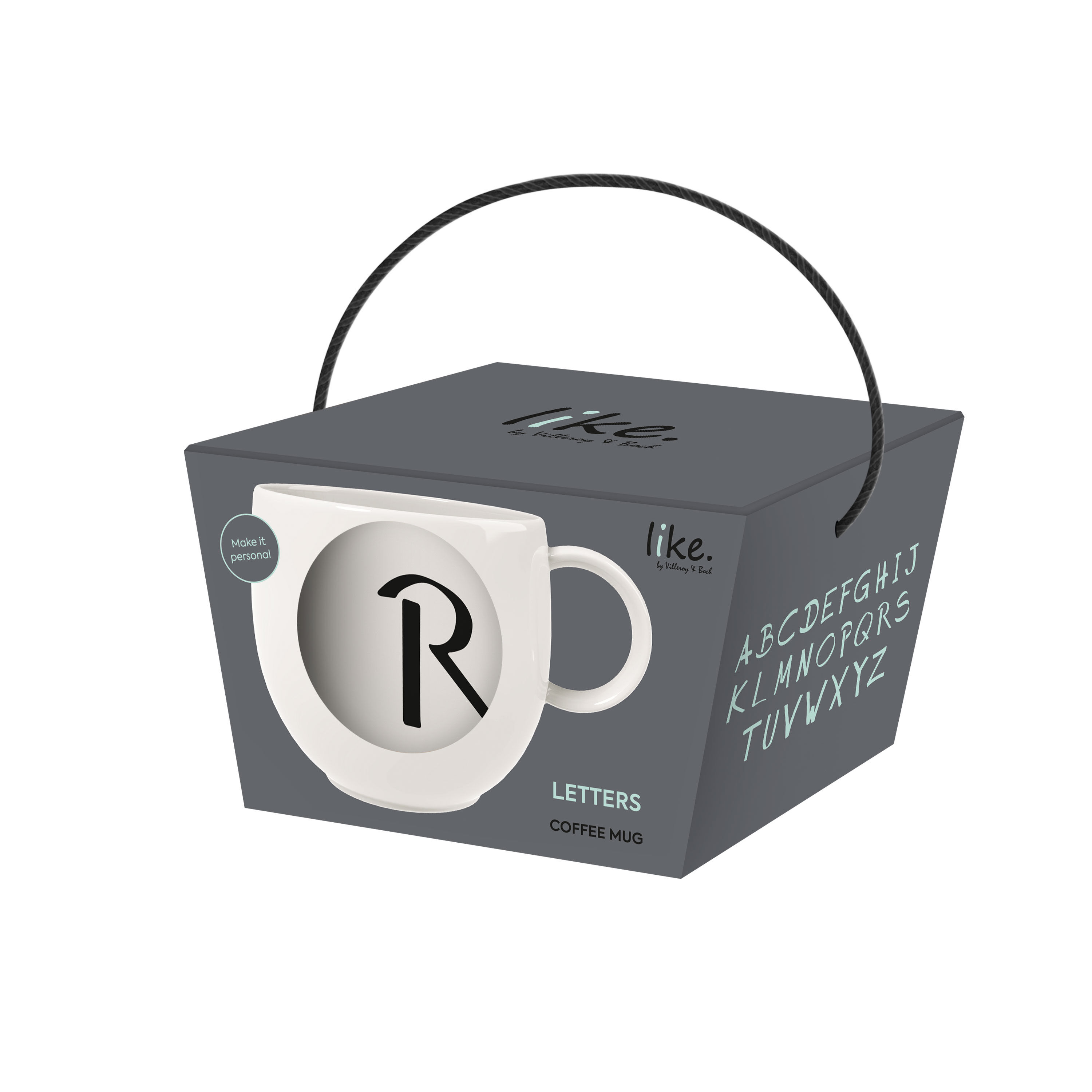 Letters Mug White, 9.9 oz, Premium Porcelain