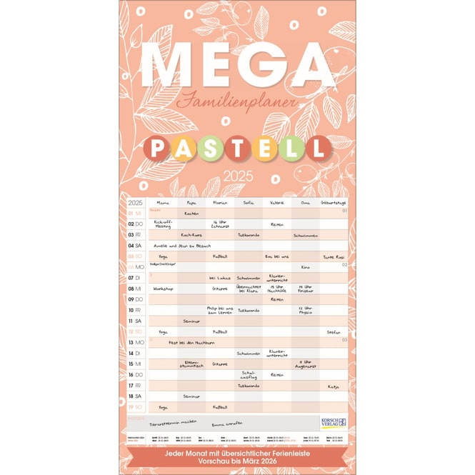 Mega Familienplaner - 2025 - Pastell - 7 Spalten