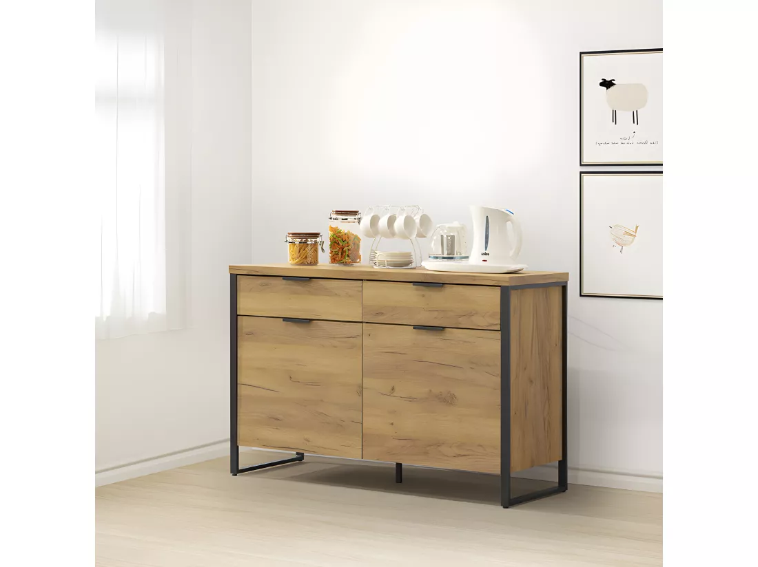 Buffet 2 portes 2 tiroirs pieds métal Ron