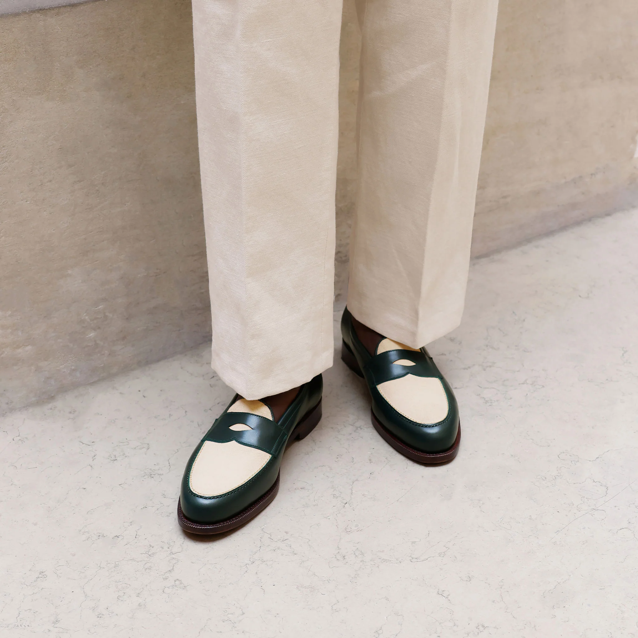Two-tone English green moccasin