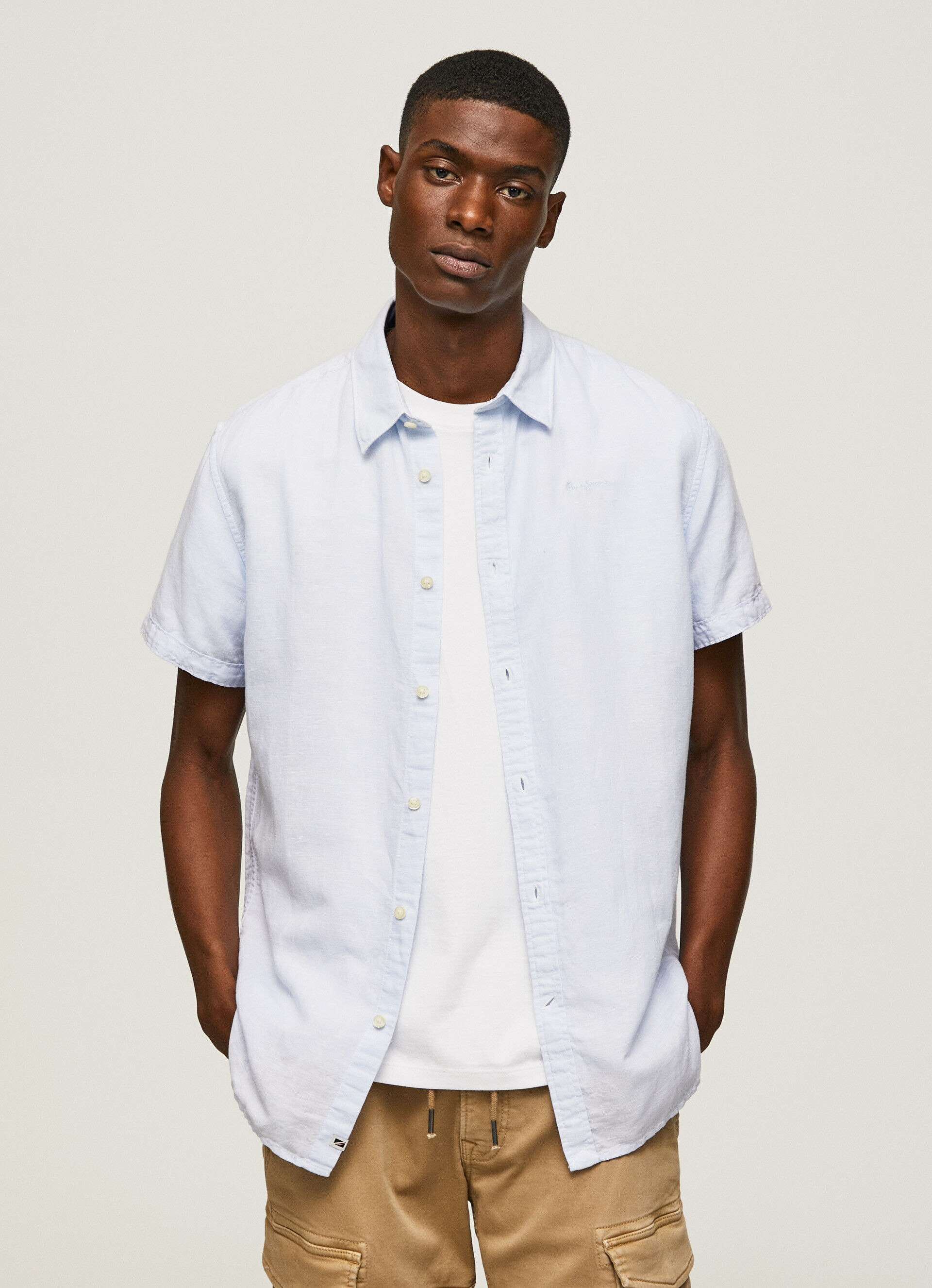 Camisa de linho de manga curta Parker - azul claro