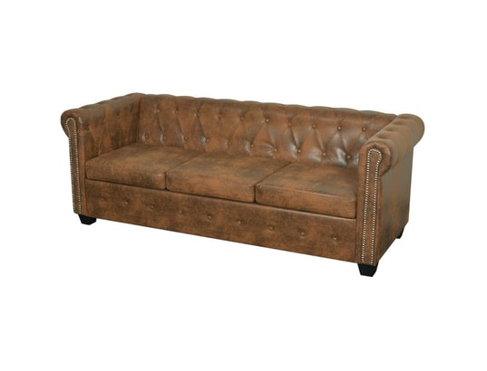 VIDAXL - Canapé chesterfield 3 places cuir artificiel marron